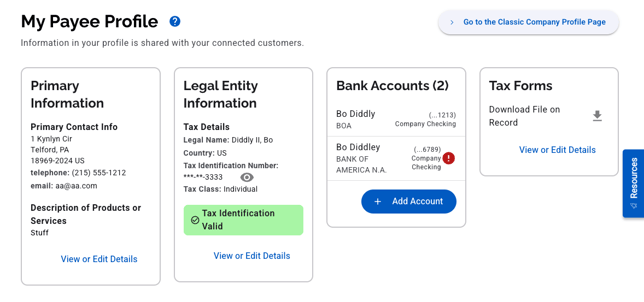 KB Screenshots - Payee Profile