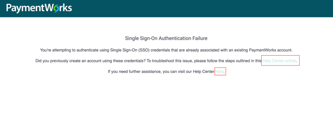 SSO Error Message