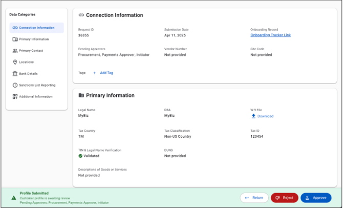 Payer_Profile Manager - Approval Options