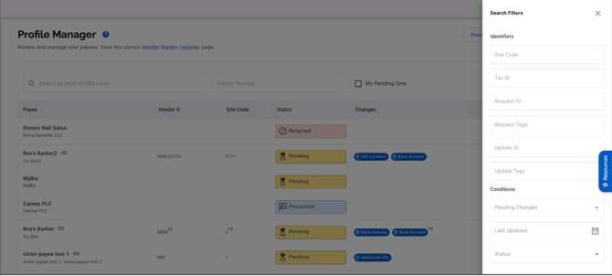 Payer_Profile Manager - Filters