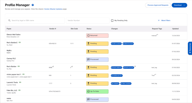 Payer_Profile Manager - List